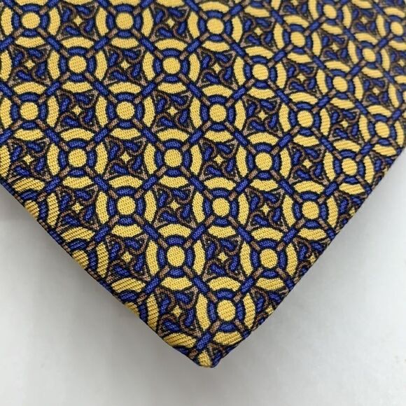 Brooks Brothers blue and gold print silk tie - Picture 2 of 5